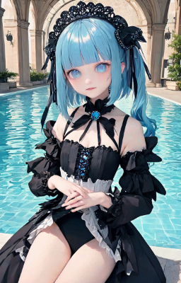ゴスロリ水着の青髪さん