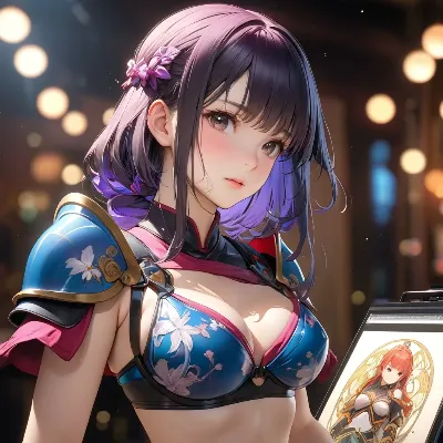 紫髪に花を添えた美少女