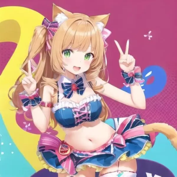 猫少女のアイドルがvサインを出す