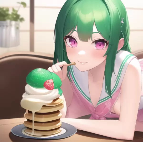 パンケーキonメロンソーダ味アイス