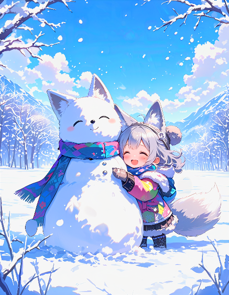 雪だるまと銀狐ちゃん