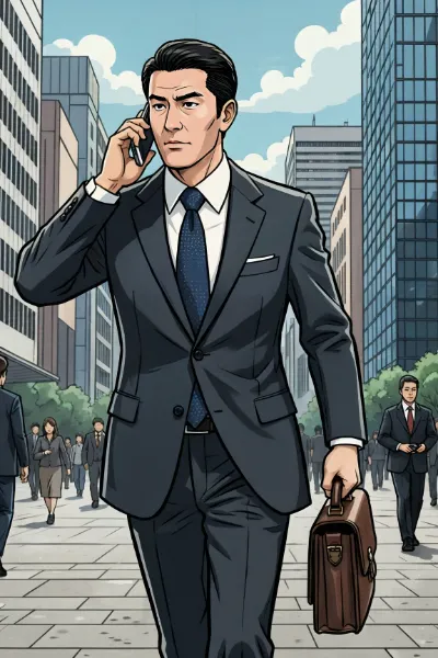 街角の決断：ビジネスマンの一瞬