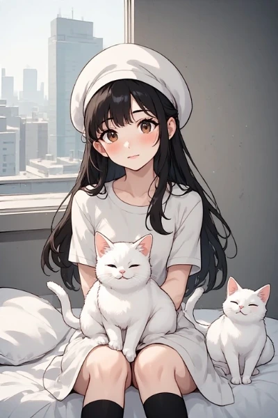 白猫たちとの穏やかな都会の朝
