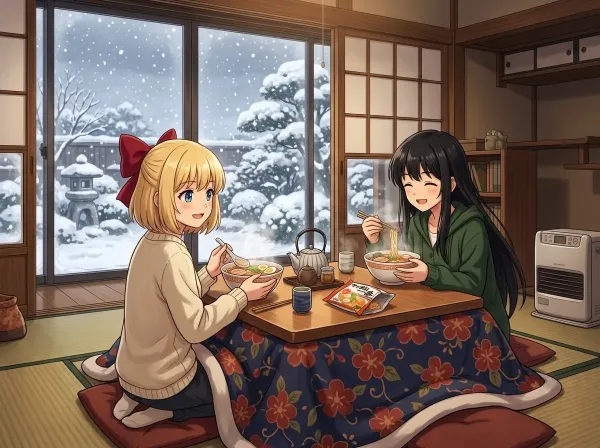 こたつにはいりながら
