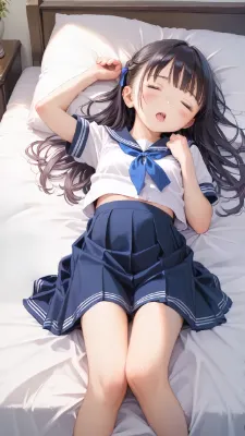 【サンプル】寝ているセーラー服長髪〇リJ〇ちゃんにフ〇ラ顔射（11枚）