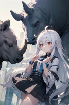 サイと女の子