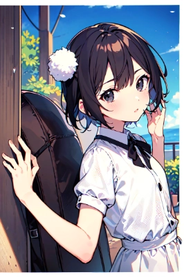 重いバッグを背負った少女