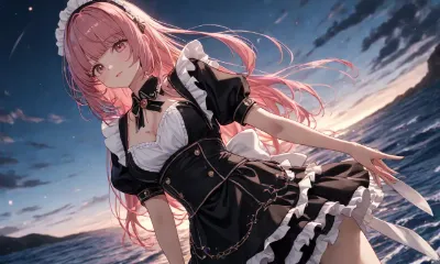 海の上に立つメイドさん