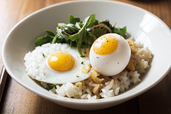 raw egg on rice