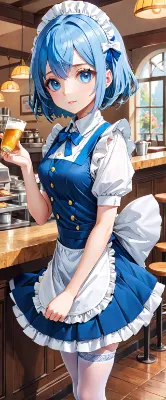 3時の青髪ウエイトレスさん