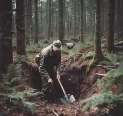 穴を掘る軍人のフリー素材