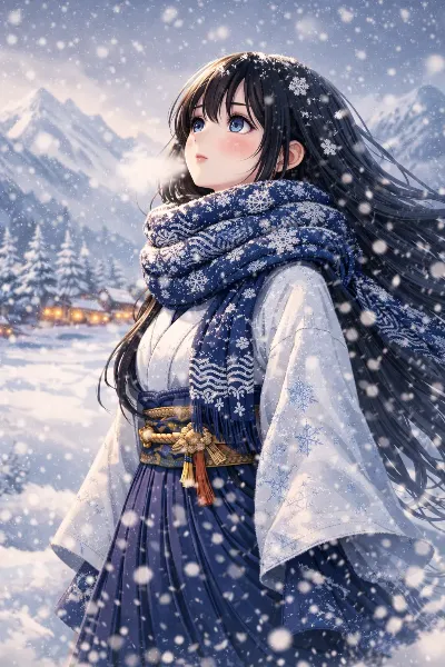 雪舞う山里の少女の約束