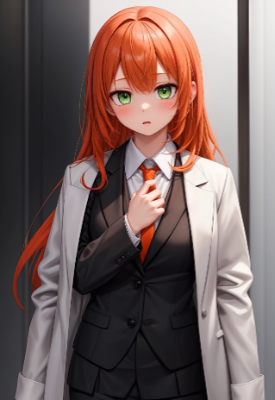 オレンジ髪のスーツ女子