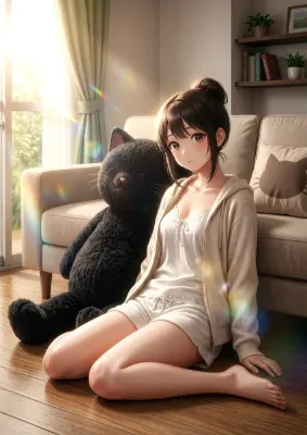 黒猫のぬいぐるみと秘密の朝