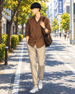 都会の街を歩くシャツBOY
