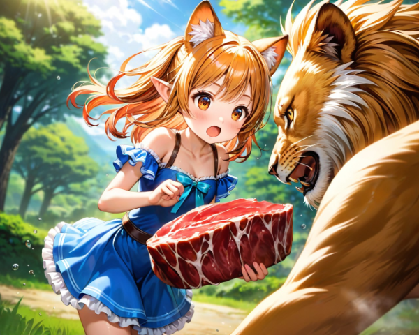 ライオンに待てを教える