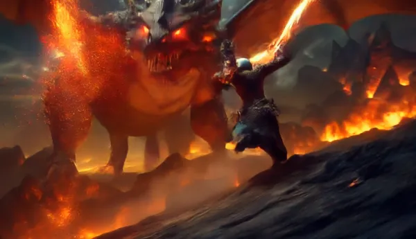 動画・火吹き竜と戦士