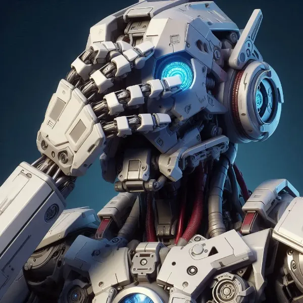 片手で目を隠しているメカ