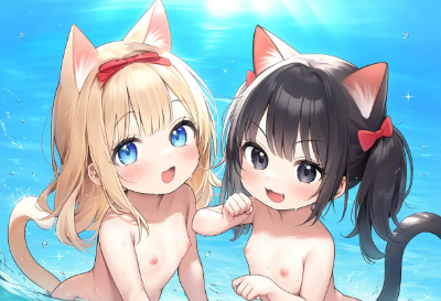 水辺でワチャワチャ遊ぶこねこちゃんたち