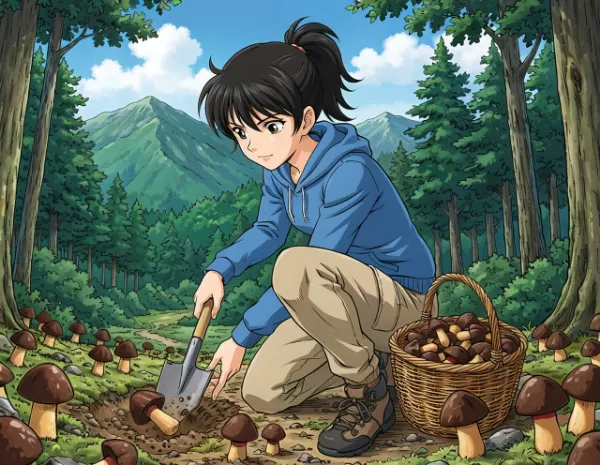 森の少女と秘密のキノコ狩り