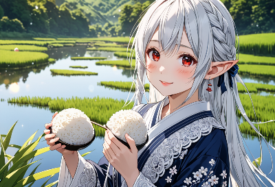 妖精の少女と田園のおにぎり