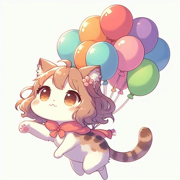 ゴム風船で浮かぶにゃんこ