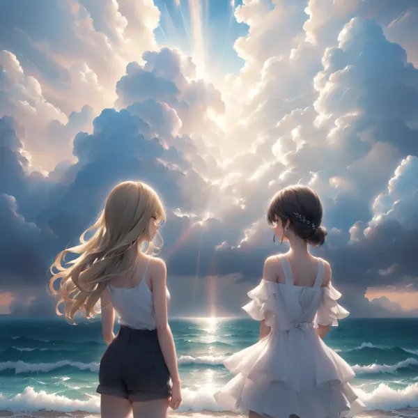 黒髪＆ブロンド・薄明光線