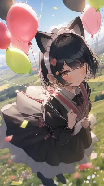 鈴音と風船🎈🐈‍⬛