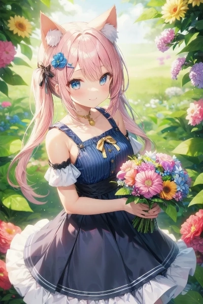 ピンクな猫耳ツインテールさん