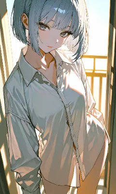 水色髪ショート　Yシャツ