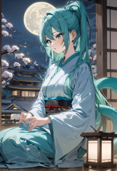 月夜に咲く花娘　夜桜