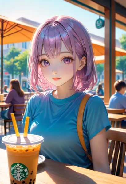 ピンク髪のタピオカティータイム