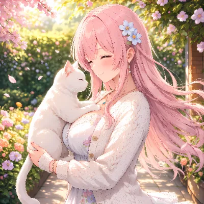 陽だまりで白い猫とむに〜