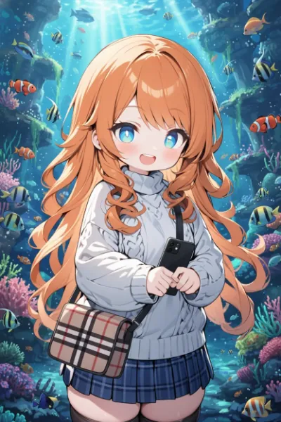 熱帯魚を鑑賞する少女