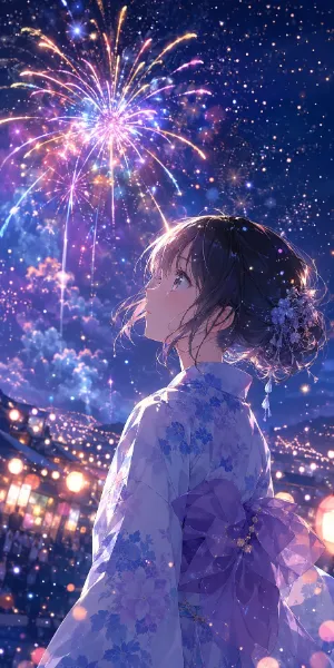 花火色に染まる横顔