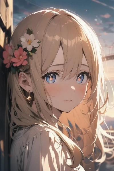 遺跡を散策する金色の髪の少女