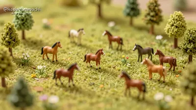 ジオラマの草原と馬たち