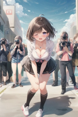 スカートをおさえる女の子