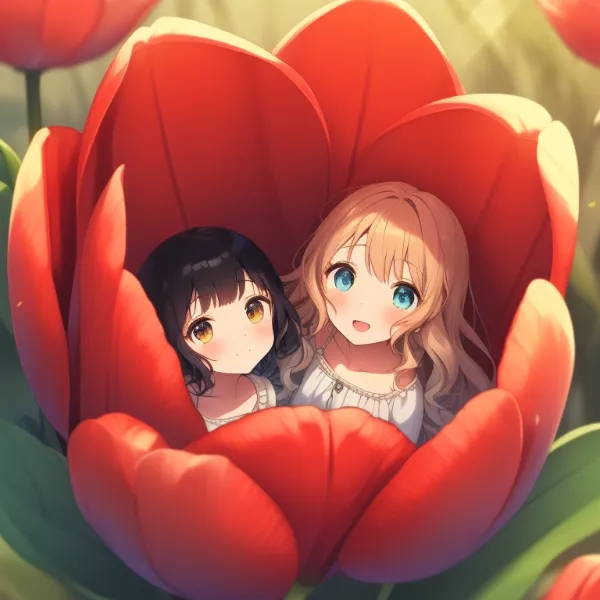 黒髪＆ブロンド・チューリップの花