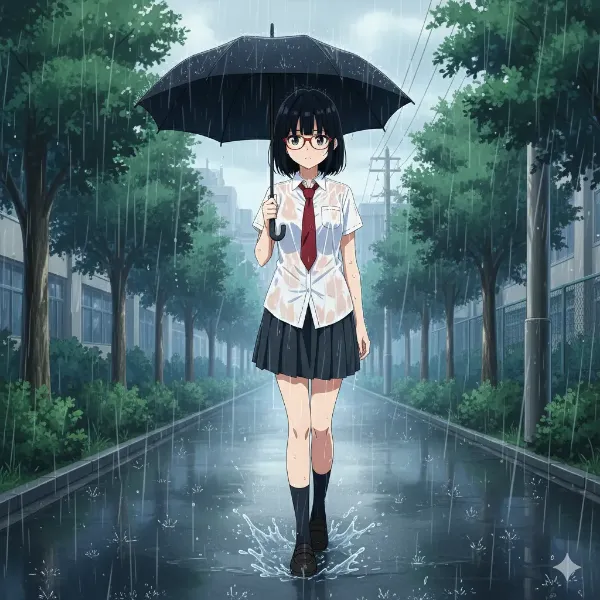 雨の中