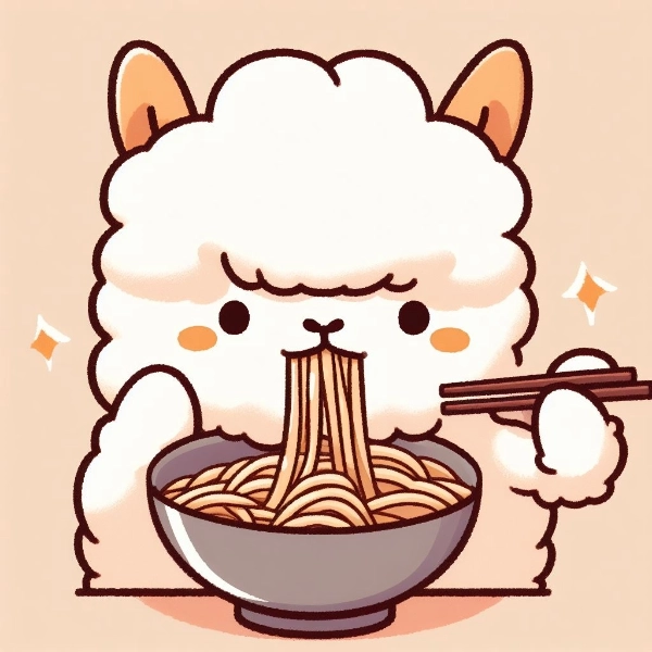 蕎麦を食べるアルパカ