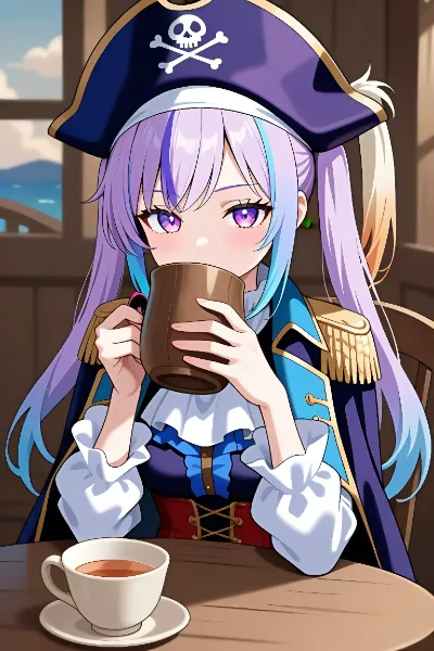 海賊の服着たけど、何していいか分からないから、紅茶飲んでみた🎵