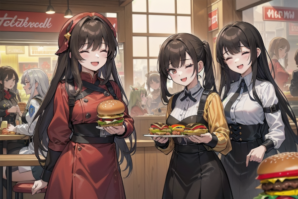 正義のヒロイン達と悪のヒロイン達は休暇中なので仲良く食事する