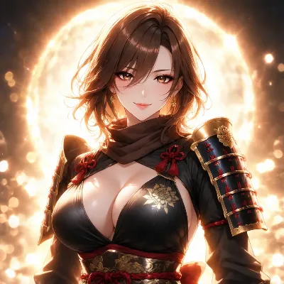 月光に輝く女武者