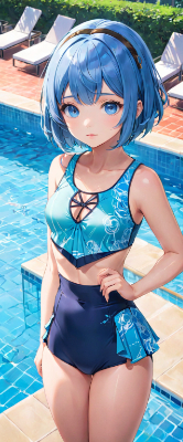 プールの青髪さん