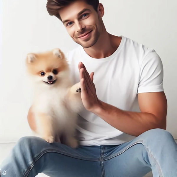 犬とハイタッチ