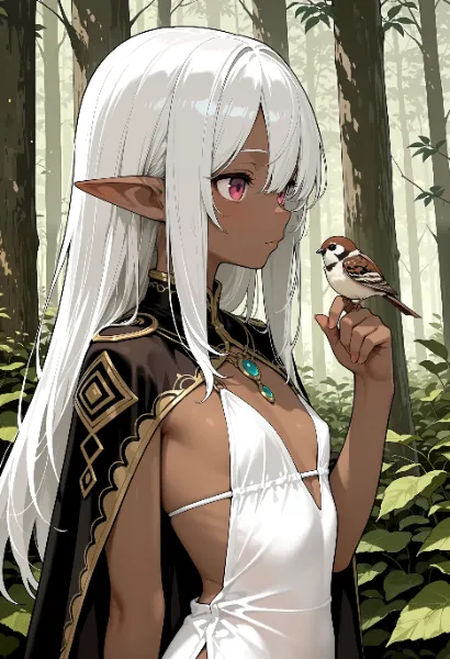 ダークエルフ娘ちゃんとスズメ