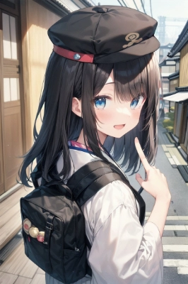 和風の町を旅する少女