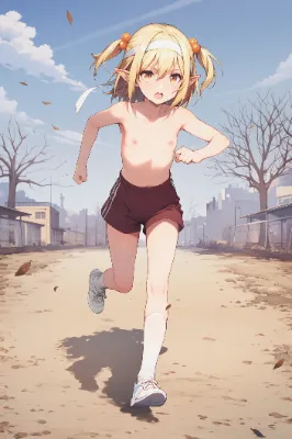 上半身裸で走るエルフさん