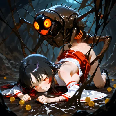 巫女の女の子達と昆虫の巣